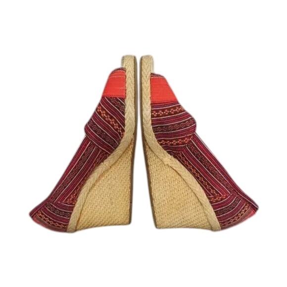 Toms Shoes Womens 8 Wedge Sandal Casuall Fashion Calypso Espadrille Red Peep Toe - Picture 8 of 13
